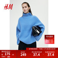 H&M女装针织衫保暖气质宽松罗纹针织高领毛衣1179932 蓝色 160/88A