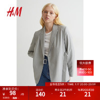 H&M女装西装秋装时尚宽松双排扣长袖西服外套1010030 浅灰色 160/88A
