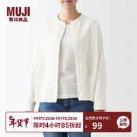 MUJI 無印良品 无印良品（MUJI）女式法兰绒 立领衬衫 格子 内搭 衬衣 BCB19C1A 米白色 XL