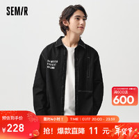 森马（Semir）长袖衬衫男2024春季山系户外风外套宽松时尚潮 黑色90001 180/96A/XL