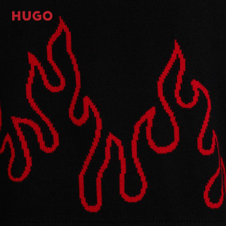 HUGO BOSS HUGO男士2024早春火焰提花装饰羊毛混纺宽松毛衣 001-黑色 EU:S