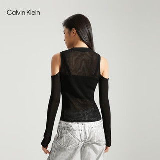 Calvin Klein Jeans23春女士辣妹风吊带背心网眼露肩针织衫两件J222958 BEH-太空黑 XS