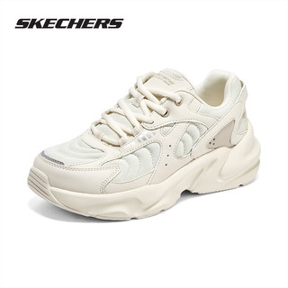 SKECHERS 斯凯奇 女鞋踏浪小白鞋2024春季运动鞋厚底缓震老爹鞋低帮休闲跑步鞋