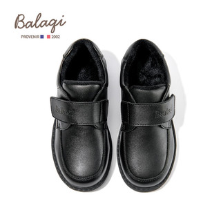 巴拉奇童鞋男童冬季加绒英伦风哑光儿童演出黑皮鞋BL3509 黑色 34码 黑色（加绒）