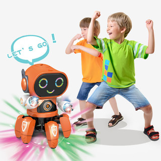 贝可麦拉（beikemaila）跳舞机器人电动六爪鱼钢铁侠灯光音乐男女孩玩具儿童生日礼物 橙色