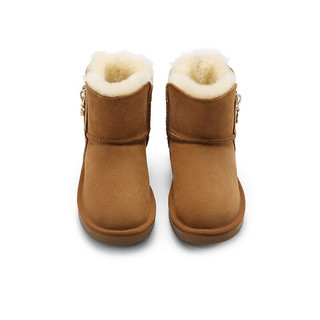 百丽童鞋舒适保暖雪地靴加绒短筒靴T2308D93 棕色 34
