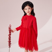 Deesha 笛莎 童装女童连衣裙新年2023冬季新款洋气时髦红色公主裙儿童裙子