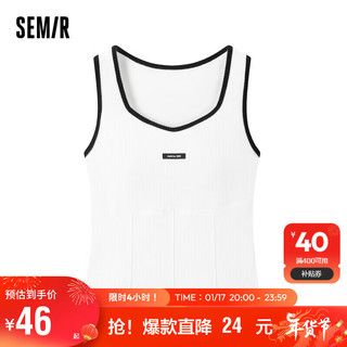 森马（Semir）背心女士字母绣章柔软透气时尚钻石领上衣修身舒适105323171004 本白