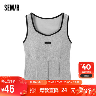 森马（Semir）背心女士字母绣章柔软透气时尚钻石领上衣修身舒适105323171004 浅花灰 L