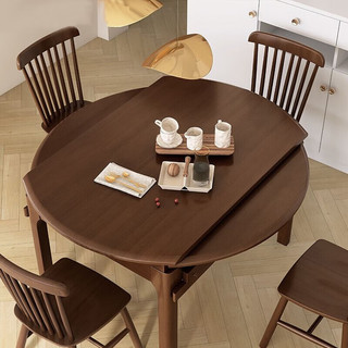 自然元素实木餐桌椅组合可伸缩折叠圆形长饭桌现代简约家用两用吃饭圆桌子 原木色-1.35米单个桌