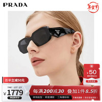 PRADA 太阳镜女款黑色镜框墨镜眼镜立体标明星款物17WSF 1AB5S0 黑色