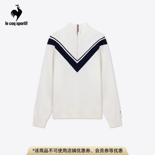 乐卡克（Le coq sportif）法国公鸡男款24三色系列立领撞色毛衫外套 象牙白色/A02 3XL