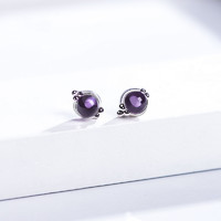 石头记（istone）合成紫水晶耳钉小圆珠S925银配饰耳环