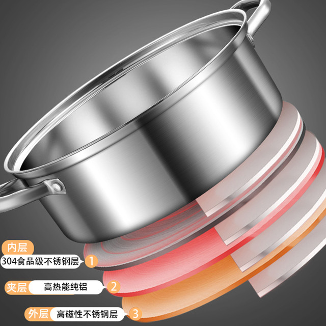 乐尚雅 火锅锅304钢特厚家用汤锅电磁炉燃气灶蒸煮火锅盆潮汕火锅