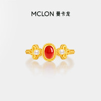 MCLON 曼卡龙 古法花丝系列 女士红玉髓珍珠足金戒指 约3.66g