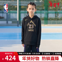 NIKENBA-Nike Kids 球员版湖人队詹姆斯大童连帽AU连帽卫衣 黑色 S