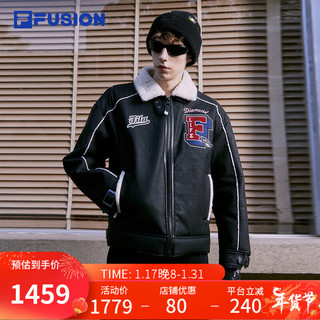 FILA FUSION斐乐潮牌男装外套冬季时尚休闲仿羊羔绒上衣 正黑色-BK 175/96A/L