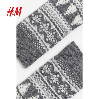 H&M男士中筒袜舒适柔软棉混纺长袜筒针织袜1105519 灰色/图案 23-24