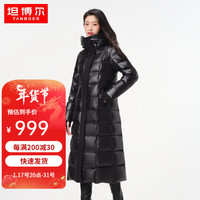 坦博尔2024年鹅绒羽绒服女长款过膝加厚保暖外套冬TD236892 黑色 160/84A