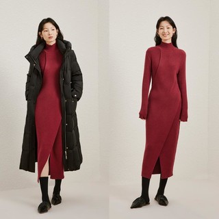 【新年红】连衣裙气质高级感秋冬优雅坑条针织连衣裙女