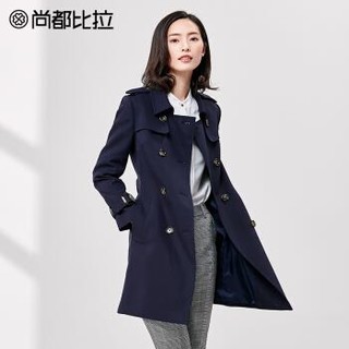 SENTUBILA 尚都比拉 2019春季新款通勤女装直筒中长款显瘦双排扣长袖风衣外套 181F0219244 藏青色 L