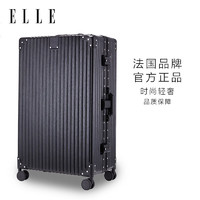 ELLE 她 行李箱法国时尚品牌拉杆箱铝框防刮万向轮出差密码锁旅行箱 黑色 22英寸 需托运
