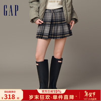 Gap女装冬2023新羊毛混纺格纹百褶裙854784短裙 黑色格子 6(28)亚洲尺码