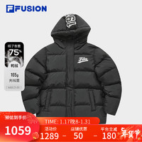 FILA FUSION斐乐潮牌羽绒服女2024春季时尚休闲宽松连帽外套 深黑-BK 170/88A/L