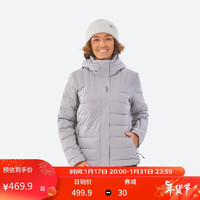 迪卡侬滑雪服女款户外短款滑雪服防寒服防水保暖羽绒夹克-4532399 M 短款-灰色