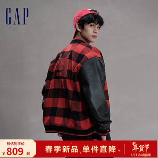 GapX 8ON8 龙年男装春季2024新年羊毛针织夹克836127 红黑方格 165/84A(XS)亚洲尺码