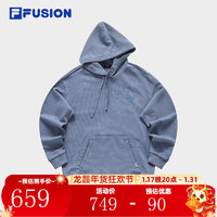 FILA FUSION斐乐潮牌款针织连帽上衣2024春时尚休闲卫衣 山石蓝-BU 190/108A/XXXL