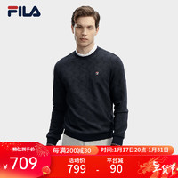 FILA 斐乐男装套头卫衣2024春时尚基础简约休闲针织上衣男 传奇蓝-NV 170/92A/M