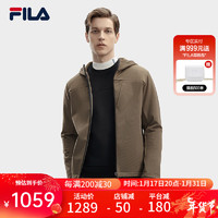 FILA 斐乐男装针织连帽外套2024春基础时尚休闲加绒上衣 焦糖咖-BN 170/92A/M