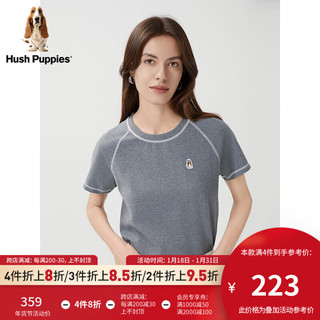 Hush Puppies暇步士女士2024夏季磨毛简约百搭插肩袖显瘦短袖T恤 179深灰 XS