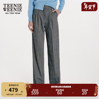 Teenie Weenie小熊女装2024早春复古休闲裤直筒阔腿裤长裤 灰色 155/XS