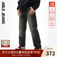 ABLE JEANS【直筒滑板裤】冬季男士宽松直筒绒里质感牛仔裤 【高弹】烟灰黑-加绒款 33/32
