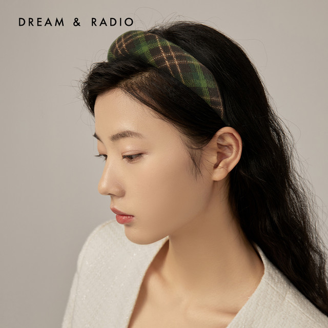 Dream＆Radio 复古格纹发箍女新款高颅顶头箍碎发整理高级秋冬发饰