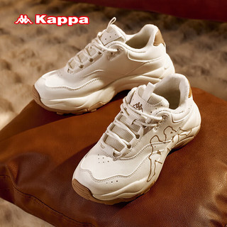 Kappa 卡帕 运动鞋男女同款轻便软底休闲老爹鞋子潮鞋 白棕色加绒 41