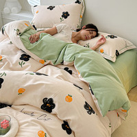 索隆 加厚秋冬磨毛四件套棉质加厚套件 草莓小兔蓝KL 1.8床 床单款 被套200