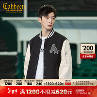 Cabbeen 卡宾 男装潮流字母刺绣呢夹克23春季街头工装拼接棒球服宽松H 煤黑色01 48/170/M