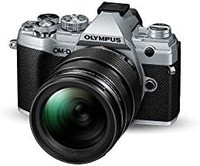 OLYMPUS 奥林巴斯 OM-D E-M5 Mark III 微型四分之三系统相机套件，20 MP传感器，5轴图像稳定，强大的自动对焦，4K视频，Wi-Fi，银色，带12-40毫米M.Zuiko PRO镜头