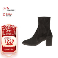 STUART WEITZMAN SW女士YULIANA60系列显瘦粗跟高跟圆头短靴 灰色36.5