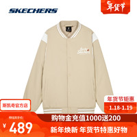 SKECHERS 斯凯奇 秋冬季新年印花卫衣外套棒球服男女L124U054 爱尔兰奶油色/028R S