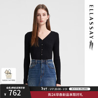 歌力思（ELLASSAY）2024春季百搭通勤修身显瘦V领打底开衫针织衫女EWB351M00200 经典黑 XS