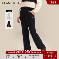 E·LAND KIDS童装2024年早春女童可爱休闲刺绣开叉喇叭裤 Navy藏青色/59 130cm