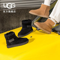 UGG Classic Novelty经典新奇系列 Mini Bailey Graphic Logo Strap迷你贝莉 女士短筒雪地靴 1137073 栗色 36