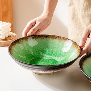 悠瓷（youcci）日式冰裂釉陶瓷碗家用复古异形面碗汤碗餐厅高级感菜碗过年餐具 9.5英寸冰裂釉螺纹碗-冰窑绿