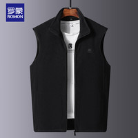 罗蒙（ROMON）马甲男秋冬季保暖抓绒衣休闲摇粒绒外套夹克男2199黑色XL