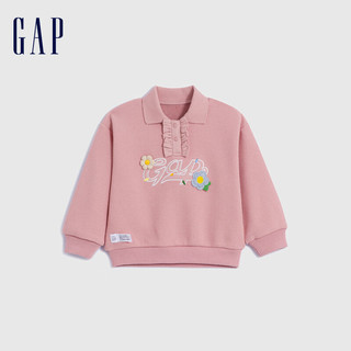 Gap男女幼童冬2023LOGO加绒保暖POLO领卫衣889909 粉色 100cm(2-3岁)尺码偏小，选大一码