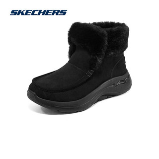 SKECHERS 斯凯奇 女鞋松糕底雪地靴女加绒保暖时尚毛绒中帮靴子144423 36.5